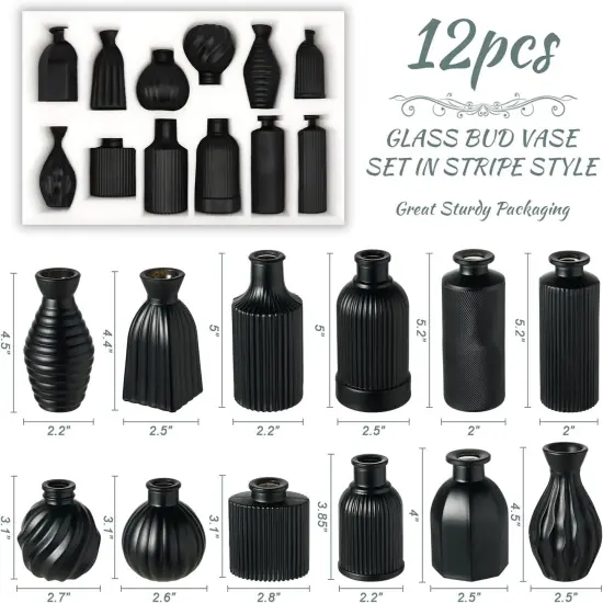 Set of 12 Small Glass Bud Vases Ribbed Modern Vintage Flower Vases {4}