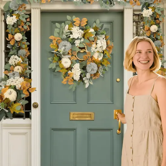 Fall Pumpkin Garland 60 Inch (5 Ft),Autumn Eucalyptus & Lambs Ear Garland {3}