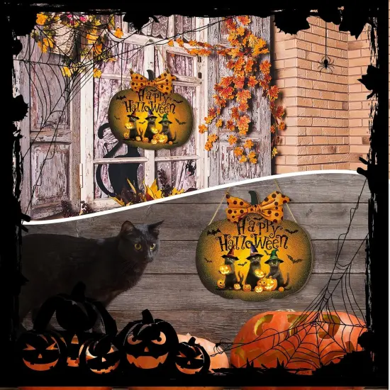 Halloween Welcome Door Sign Wood Vintage {4}