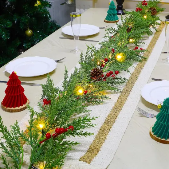 9FT Pre-lit Christmas Garland, 30 LEDs Xmas Lighted Garland with Pinecones {3}