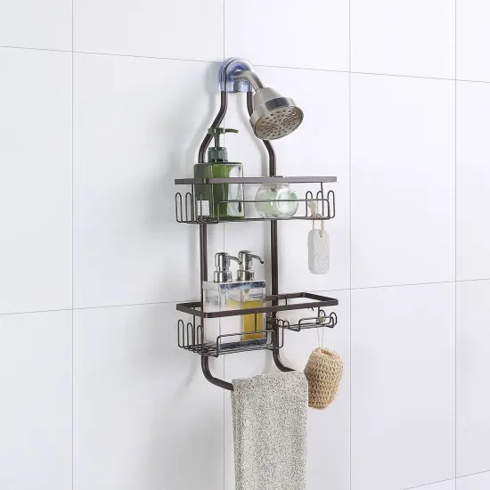 Sturdy Tubing Structure Bathroom Hanging Shower Head Caddy Organizer Brown {2}