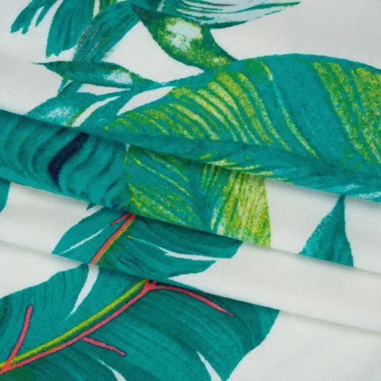1 Yard Green, Lime and Pink Tropical Leaves Stretch Rayon Jersey Fabric 61 inch Width {4}