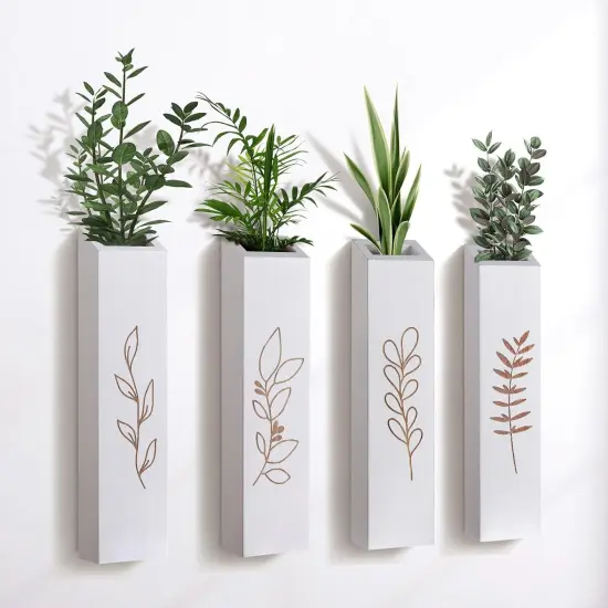 Wood Wall Planter Farmhouse Pocket Wall Vases for Indoor Greenery and Flowers White {1}