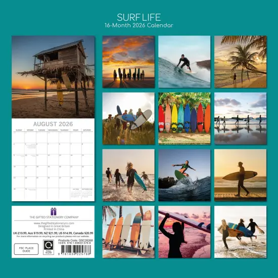 The Gifted Stationary 2026 Square Wall Calendar, Surf Life, 16-Month Lifestyles Theme Hanging Calendar with 180 Reminder Stickers, Month Planner for Home or Creative Spaces, 12x12 In Multicolor {4}