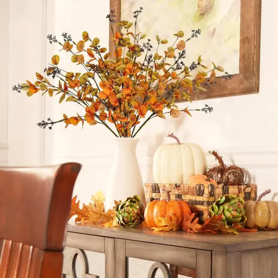 8 Pcs Artificial Fall Eucalyptus Stems {2}