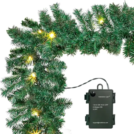 10Ft Pre-lit Christmas Garland with 50 LED Lights- Battery Operated String Light {1}