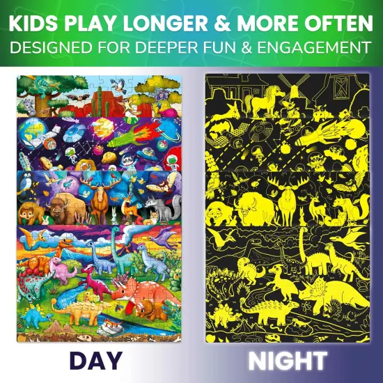 100 Piece Glow in The Dark Puzzles for Kids |Space, Dino {5}