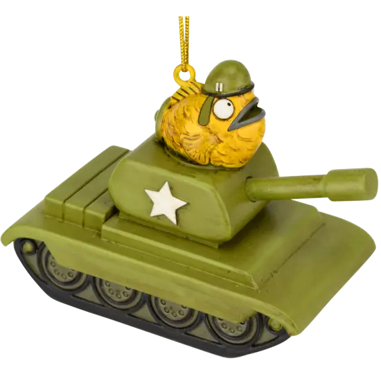 Tree Buddees Funny Fish Tank Christmas Ornament Goldfish Driving a Green Army Tank {1}