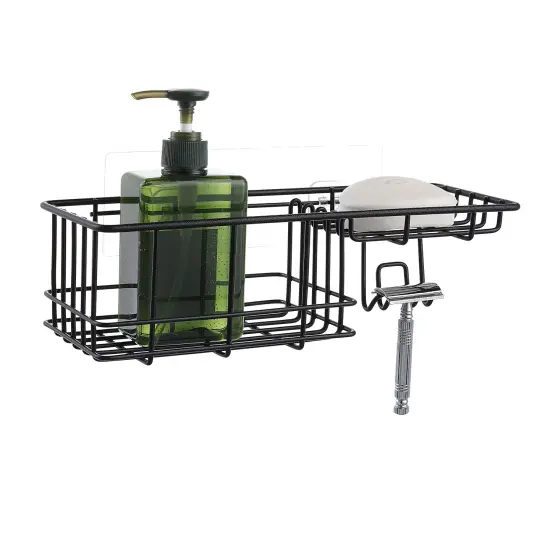 Wall Mounted Shower Caddy Organizer Basket Shelf With Removable Adhesive Hook Black {2}