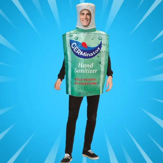 Hand Sanitizer Bottle Adult Costume Funny Health Tunic Open Face Halloween Party Outfit {2}