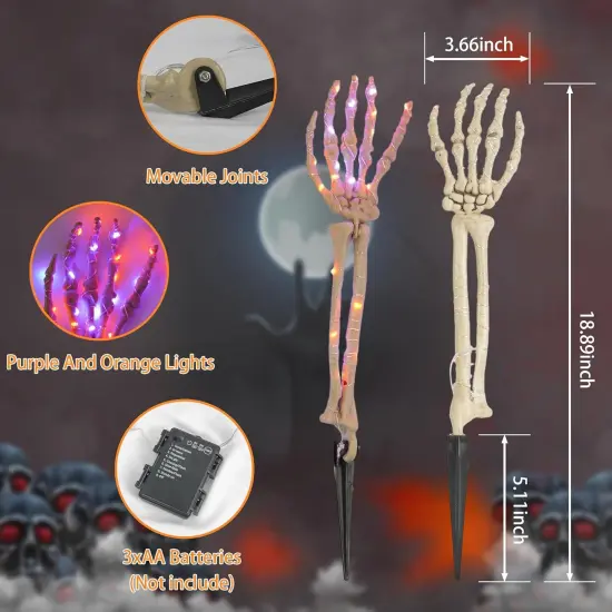 4 PCS Halloween Decoration, Lighted Skeleton Arm Stake {2}