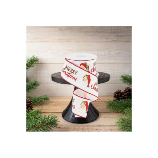 2.5" Leopard Santa Ribbon: White (10 Yards) {3}