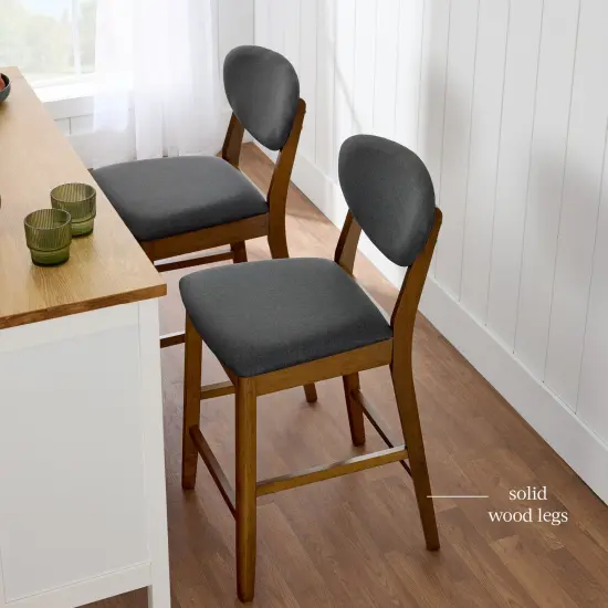 Best Choice Products 2-Piece Mid-Century Modern Wood and Upholstered Counter Height Bar Stool Set Walnut/Charcoal {6}