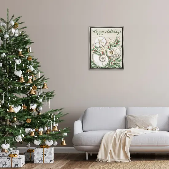 Stupell Industries Holiday Seashells & Holly Floater Framed Canvas Wall Art Design by Paul Brent {2}