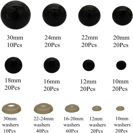 150Pcs 10-30mm Black Large Plastic Safety Eyes {2}