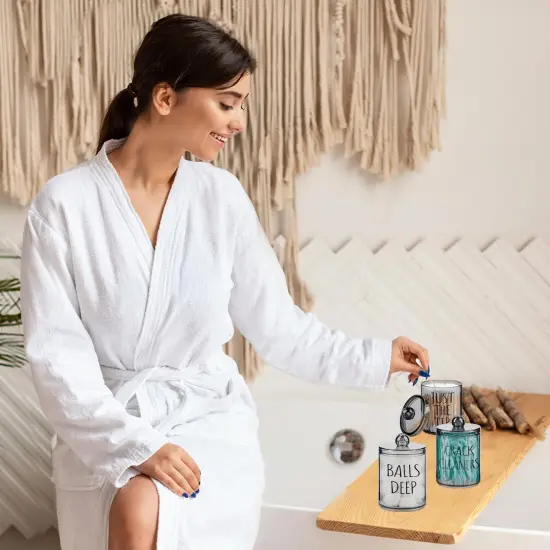 4 Pack Qtip Holder Dispenser with Lids and Labels - 10 oz Acrylic Apothecary Jars Plastic Bathroom Vanity Canister Organizer for Cotton Balls, Pads, Swabs, Floss (Black) {2}