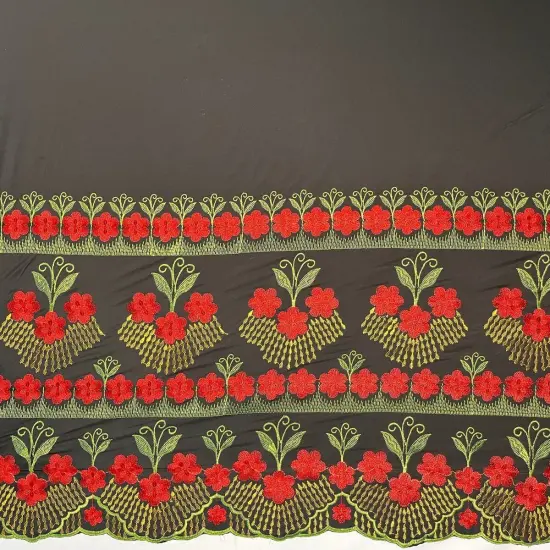 1 Yard Hibiscus Double Border Embroidered Polyester Fabric 56 Inch Width {6}