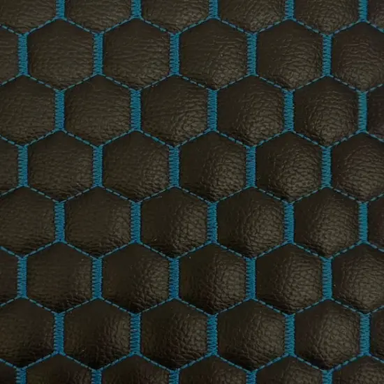 1 Yard Honeycomb Quilted Faux Leather Vinyl Fabric For Upholstery Car Seats Crafts Wall 54" Width Black | Blue {1}