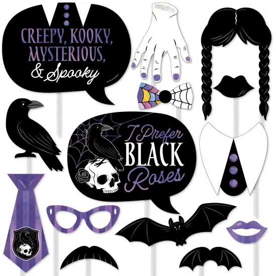 Big Dot of Happiness Goth Girl Photo Booth Props Kit, Black and Purple Halloween or Gothic Birthday Party Supplies - 20 Count Selfie Prop Sticks {1}