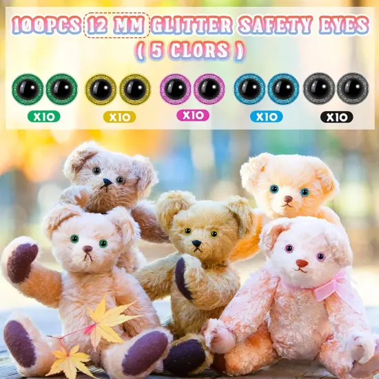 100 Pieces Large Safety Eyes (12mm,Brown, Purple, Green, Yellow) {2}