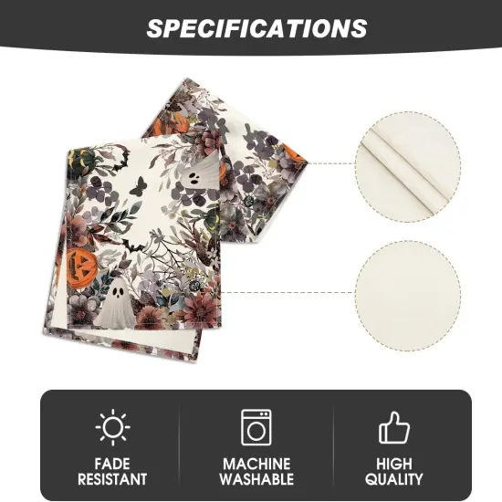 Jack-O'-Lantern Pumpkin Floral Ghost Halloween Table Runner, 13x72 Inch {5}