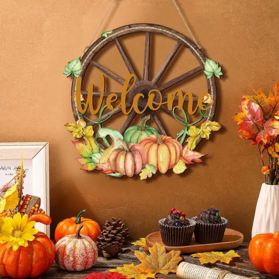 Fall Welcome Door Sign Autumn Harvest Thanksgiving Pumpkin {2}