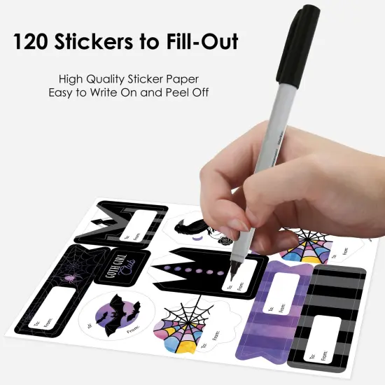 Big Dot of Happiness Goth Girl Assorted Halloween or Gothic Birthday Party Gift Tag Labels, To and From Stickers - 12 Sheets - 120 Stickers {4}