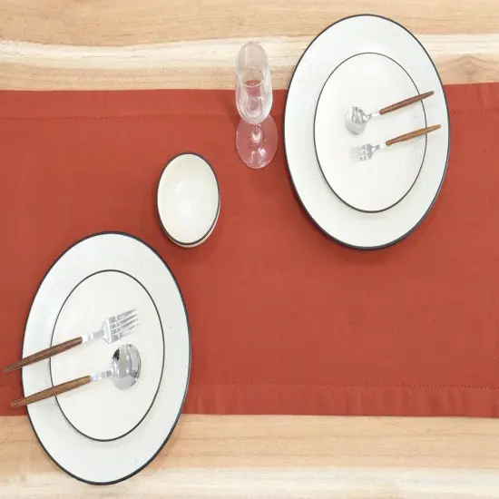 Rust Table Runner - Hemstitch Detail - 100% Cotton,14 x 72 Inch-6 ft Table Linen {3}
