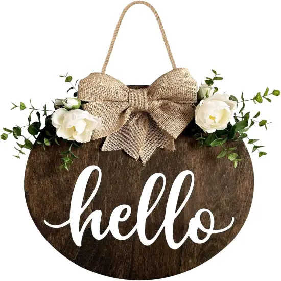 MayAvenue Welcome Sign - Rustic Round Wood Door Hanging {1}