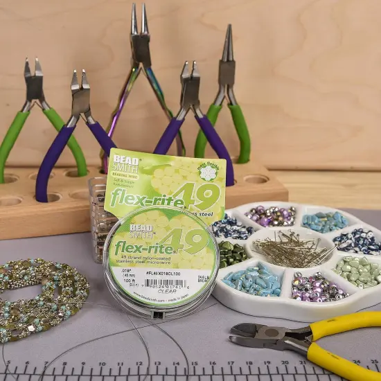The Beadsmith Flex-Rite Beading Wire - Stainless Steel Micro Flexible Wire, 49 Strand, Clear Color, .018" Diameter, 100-Foot Spool, Nylon Coated {5}
