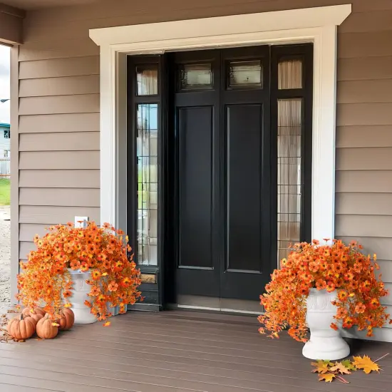 2Pcs Artificial Fall Mums Flowers - Red Orange {5}