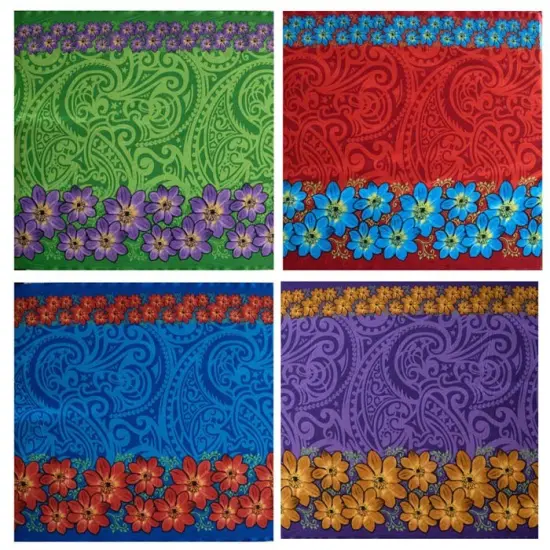 1 Yard Traditional Polynesian Tattoo Daisy Double Border Fabric, Peach Skin Polyester 44/45" Width Royal {2}