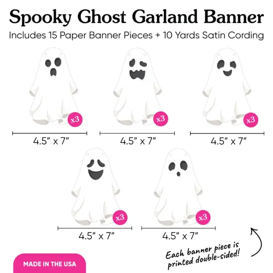 Big Dot of Happiness Spooky Ghost Garland Banner, Halloween Party Decorations Backdrop, 30 Feet of Cord, 15 Paper Ghost Shapes {5}