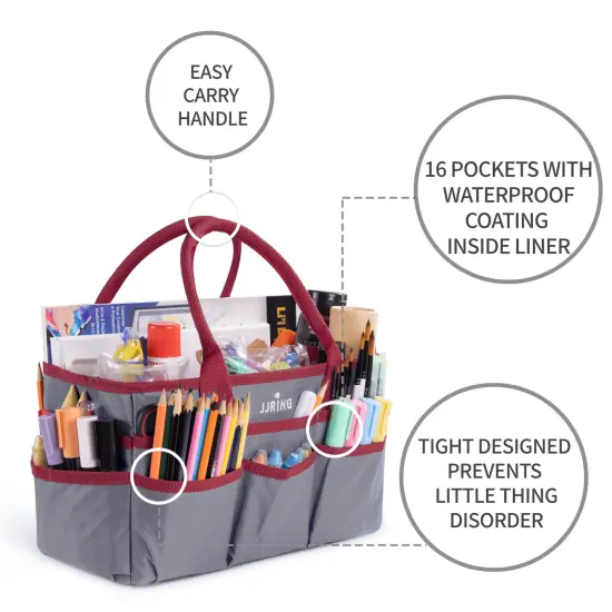 Craft and Art Tote - 600D Grey Nylon Fabric Art Sewing Organizer Bag with Pockets - for Craft, Scrapbooking, Medical, and Office Supplies Storage {6}