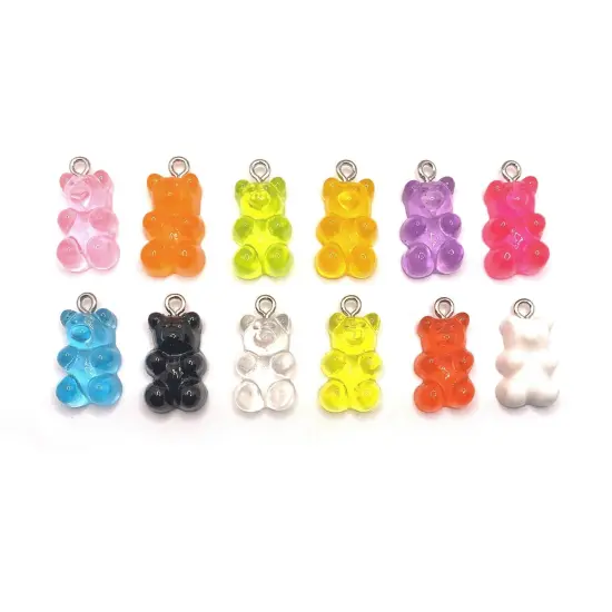 Mix Color Gummy Bear Resin 3D Charms with eye screw, 20x12mm {2}