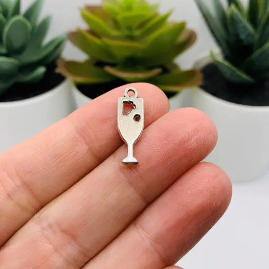 Silver Champagne Flute Charms, 20x7mm {3}