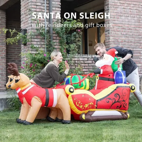 7.2ft Long Christmas Inflatable Santa on Red Sleigh LED Lighted Blow-up Yard Dec {5}