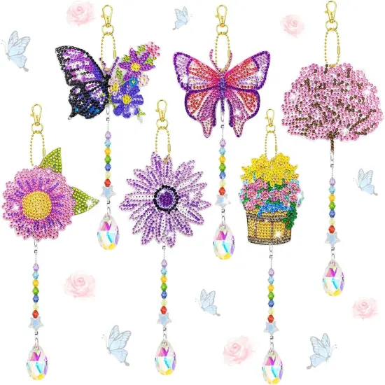 6Pcs 5D Diamond Painting Wind Chimes Kit rystal Wind Chime Diamond Painting Kits Double Sided DIY Art Hanging Ornament Crafts for Home Window Decor (Spring) {1}