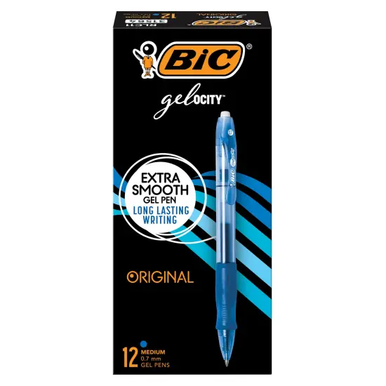 BIC Gelocity Original Blue Gel Pens, Medium Point (0.7mm), 12-Count Pack, Retractable Gel Pens with Comfortable Grip {2}