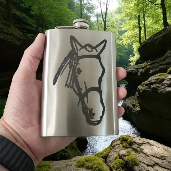 8oz Horse Stainless Steel Hip Flask {6}