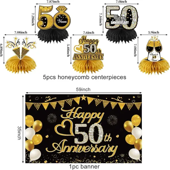 Happy 50th Anniversary Decorations Kit, Black Gold 50th Wedding Anniversary {3}