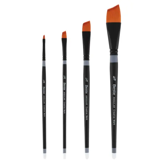 Creative Mark Beste Golden Taklon Gold Angular Set of 4 Artist Paint Brush, Professional Watercolor Brushes, For Acrylic Painting, Short Handle, Sharp Edges, Hand-Tied & Shaped {4}