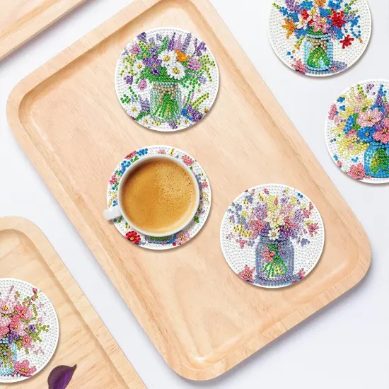 Diamond Painting Coasters Kits with Holder, Colorful Flowers Diamond Art Coasters for Adults Beginners 5D DIY Diamond Coasters, Diamond Art Painting Kits Craft Supplies {2}