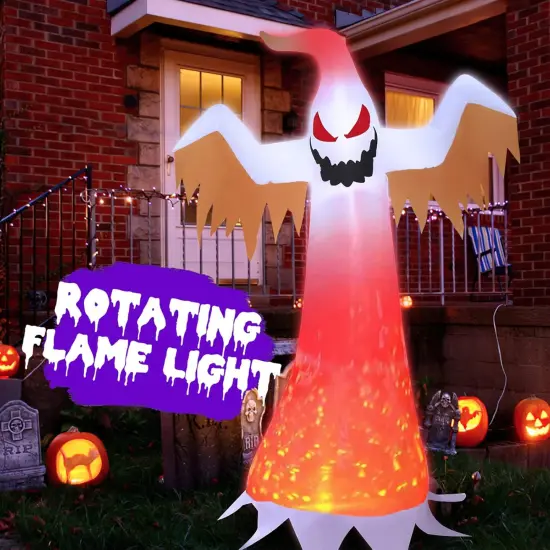 8FT Giant Halloween Inflatable Ghost with red Flame lamp Inside, Blow up Halloween Inflatable Outdoor Decoration Jumbo Party Yard Decoration (Ghost with Flame lamp) {5}