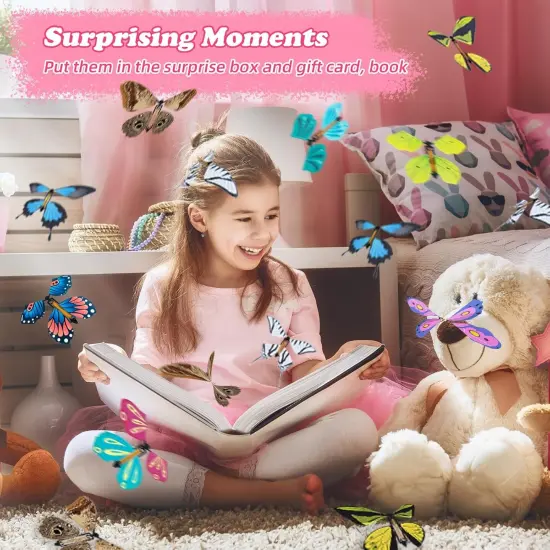 Painting Butterfly Activity Craft Kit for Kids, 24 Paper Butterflies and 12 Color Pens, Rubber Band Wind Up Butterfly Toy, Make Your Own Magic Flying Butterfly, Party Game,School Activity,Surprise Card {4}