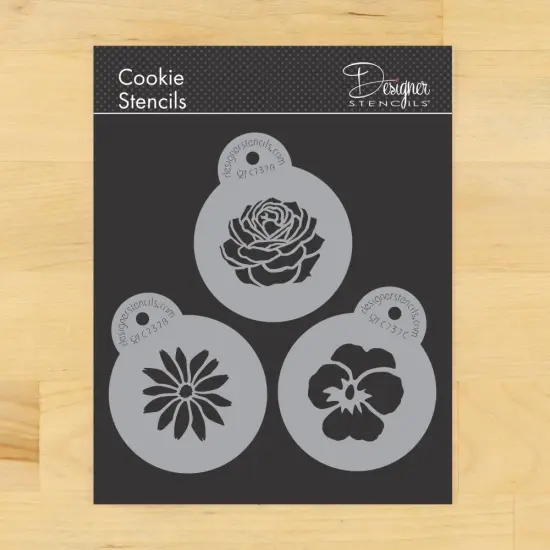 Garden Flowers Cookie Stencil Set | C737 by Designer Stencils | Cookie Decorating Tools | Baking Stencils for Royal Icing, Airbrush, Dusting Powder | Reusable Plastic Food Grade Stencil for Cookies | Easy to Use & Clean Cookie Stencil {1}