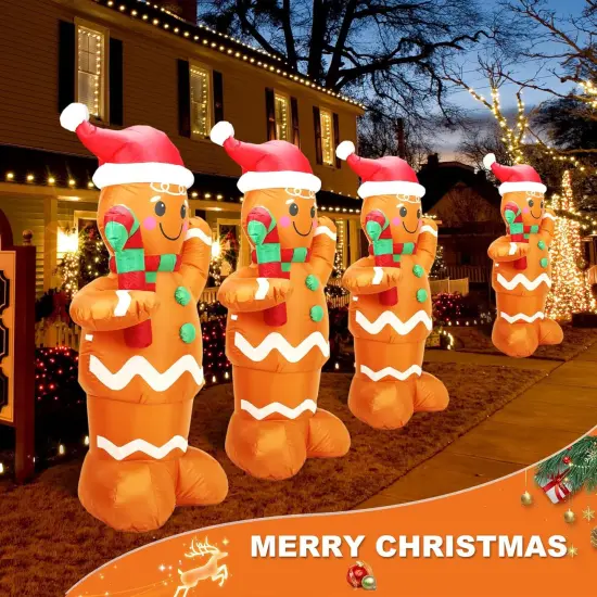 5FT H Lovely Christmas Inflatable Gingerbread Man with Candy Cane, Blow up Gingerbread Man,Christmas Inflatables Gingerbread with Bulid-in LEDs for Indoor Outdoor Decoration {4}