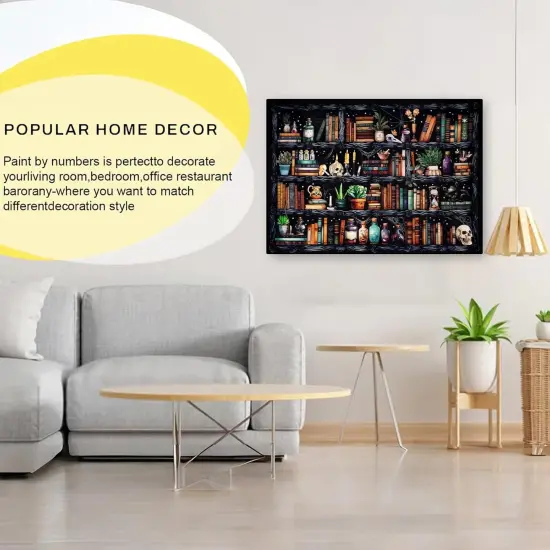 Bookshelf Paint by Numbers for Adults - Gothic Themed Adult Paint by Number Kits with Brushes Acrylic Paints, Relaxing Stress Relief Hobby for Beginners, Teens, Artists, 16"x20" Canvas {4}