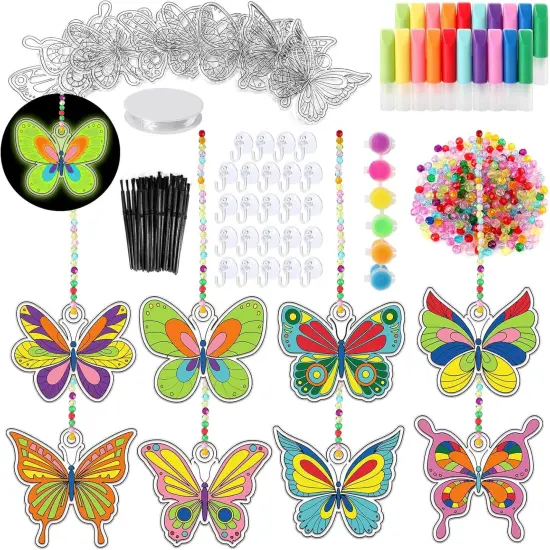 DIY Activity Butterfly Spring Suncatchers Ornaments Decorations DIY Window Paint Art Painting Craft Kits for Kids DIY Sun Catchers Classroom Easter Spring Summer Party Activities Art Project (butterfly) {1}