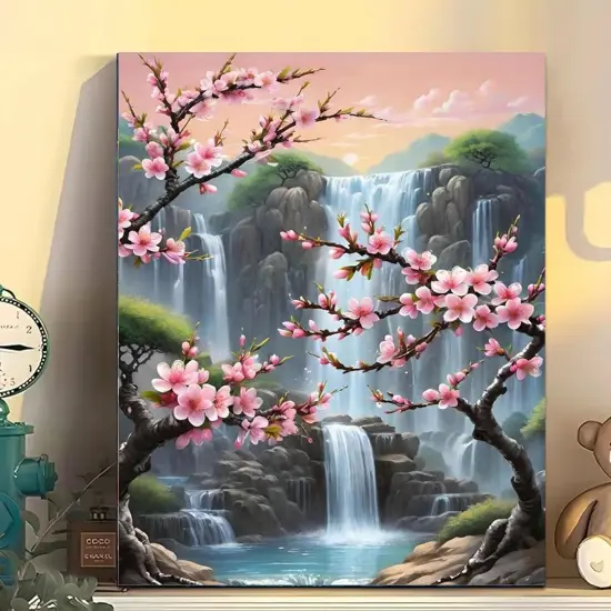 Waterfall Paint by Numbers Kit for Adults-Flowers Adult Paint by Number Kits on Canvas,Landscape Painting by Number Adult for Gift Home Wall Decor(16x20inch) {3}